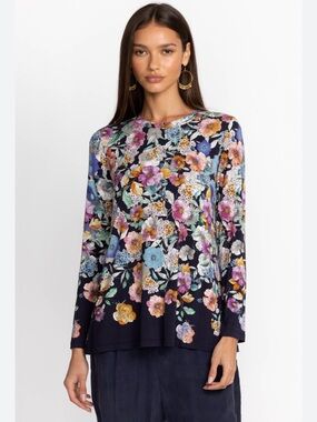 JOHNNY WAS Floral Jersey Crewneck Top